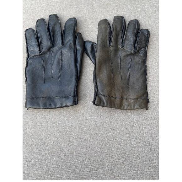 Vintage black leather wide finger sherpa lined gloves size large - Picture 7 of 8
